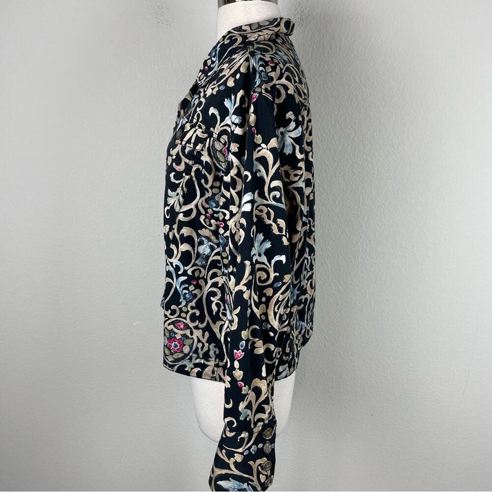 Chico's Black Scroll Print Button Up Cotton Blend… - image 4